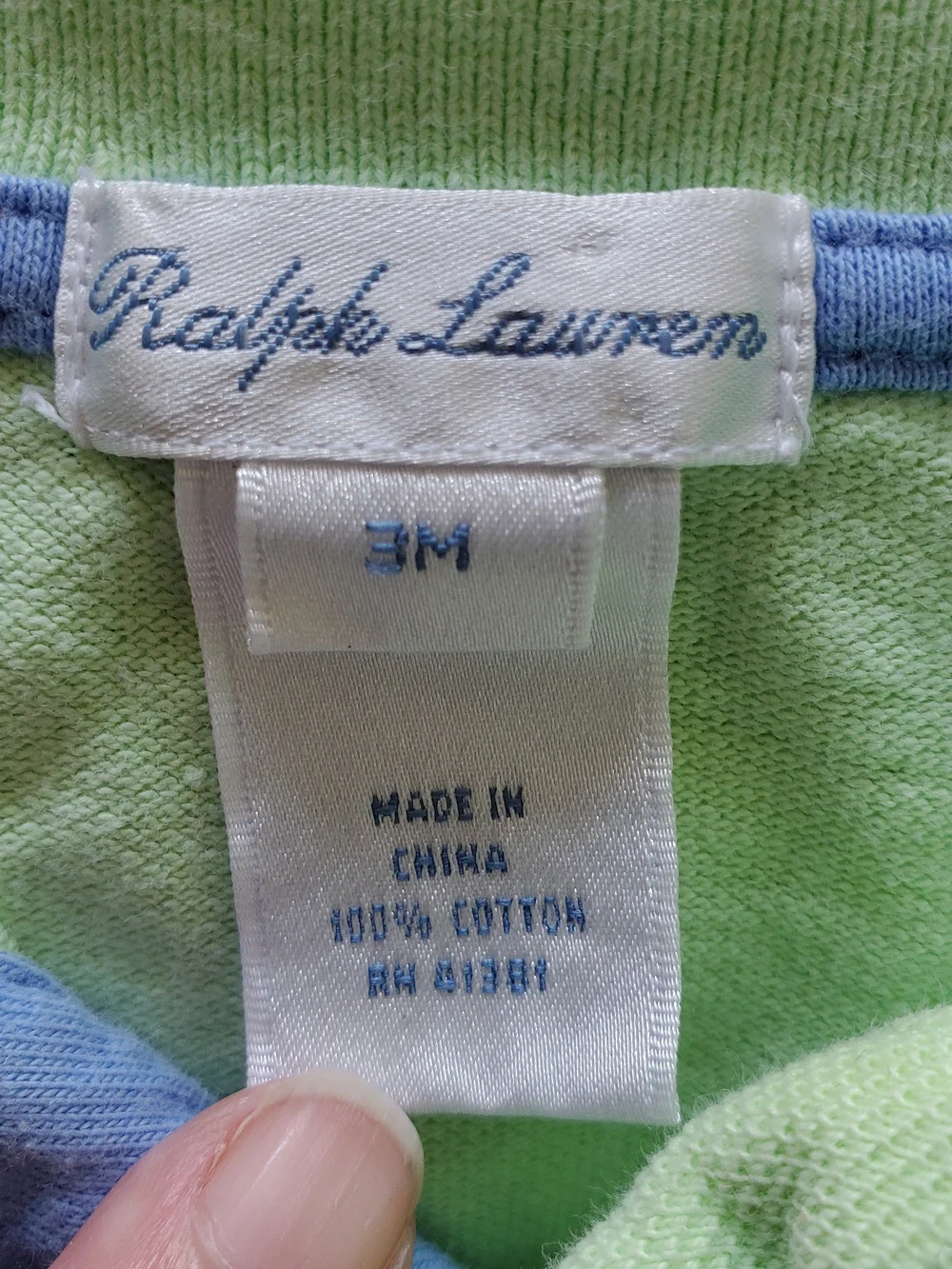 Ralph Lauren Light Green Polo Romper with Orange Pony.  Size 3 Mth